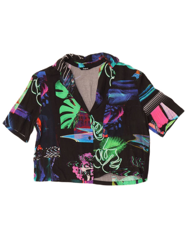 Bluză cămașă cu mânecă scurtă pentru femei Desigual UK 12 Medium Black Floral