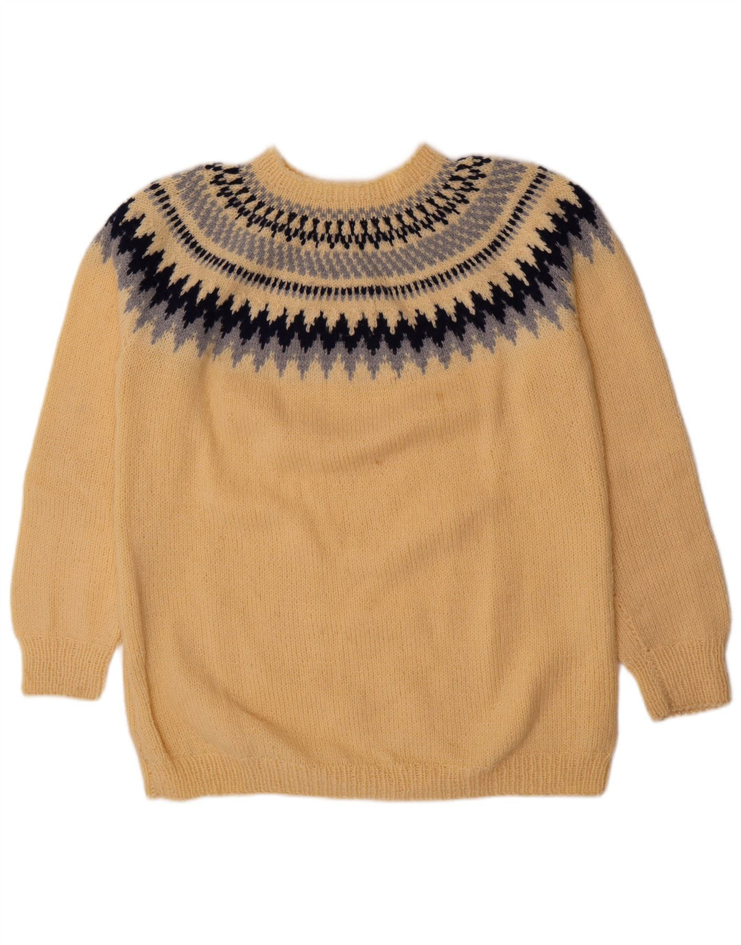 Pulover Vintage pentru bărbați cu gâtul turnat, galben mediu, Fair Isle