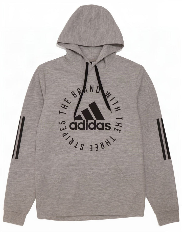 Pulover cu glugă cu grafică Adidas pentru bărbați, poliester mic, gri