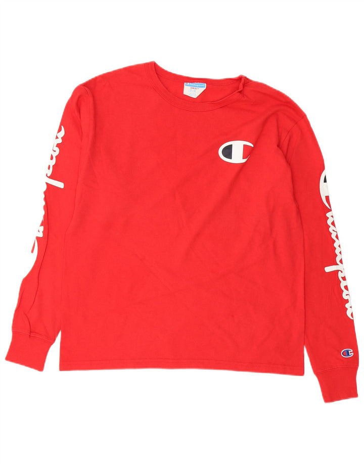 CHAMPION Mens Graphic Top Long Sleeve Small Red Cotton