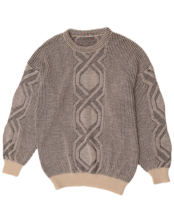 Nuova Moda Mens Crew Neck Jumper Sweater Medium Grey Geometric Wool