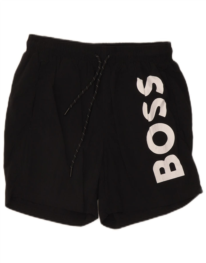 Pantaloni scurți de înot grafic pentru bărbați Hugo Boss, poliamidă neagră mică