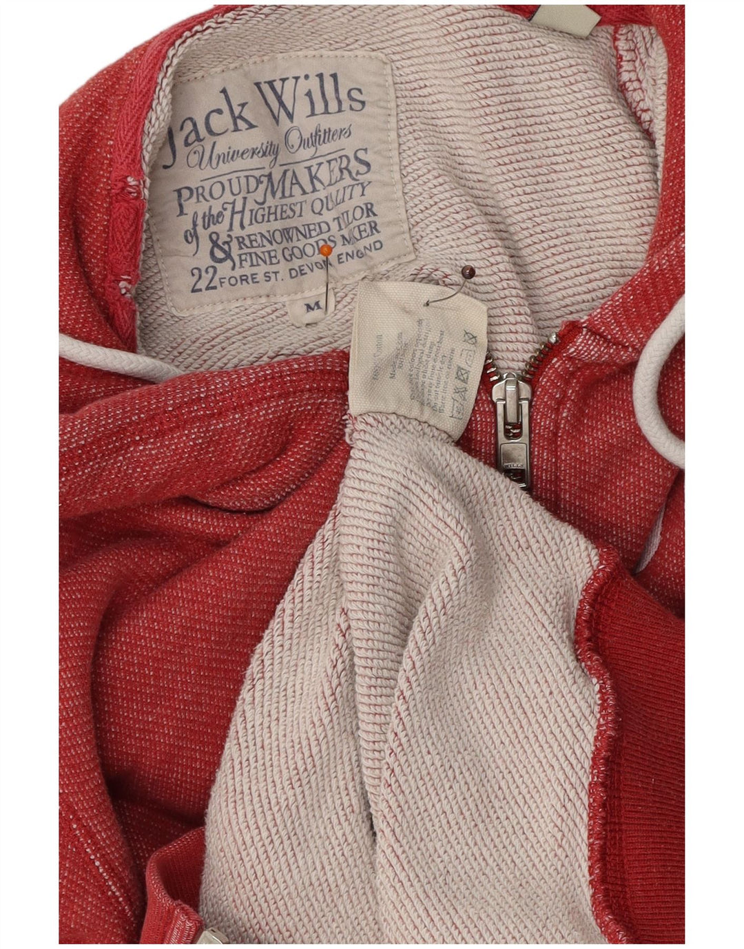 JACK WILLS Pulover cu glugă cu fermoar grafic pentru bărbați, bumbac roșu mediu
