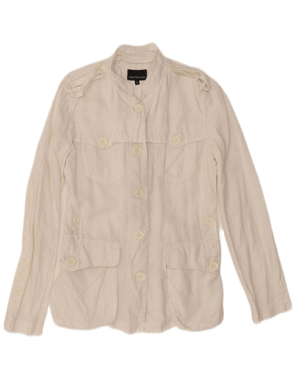 Jachetă militară pentru femei Calvin Klein Jeans UK 10 Small White Linen