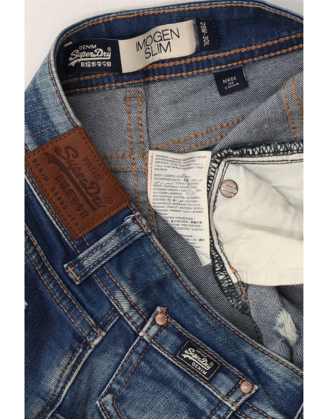Blugi Superdry Imogen Distressed Slim W28 L30, bumbac albastru