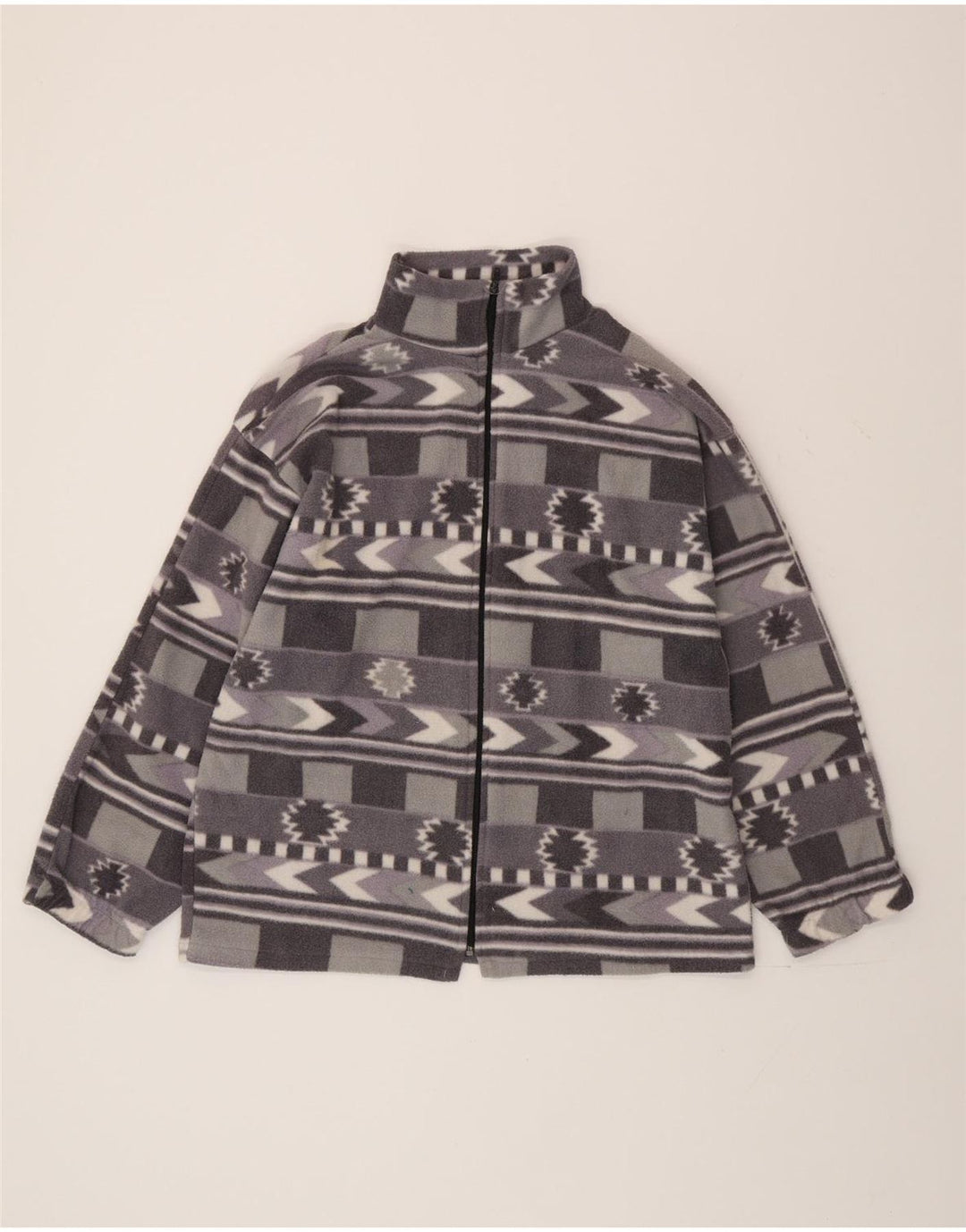 Jachetă vintage pentru bărbați din lână UK 40 mare, gri Fair Isle, poliester aztec