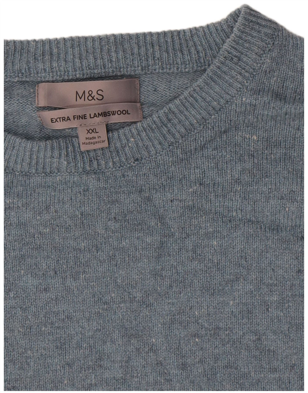 Pulover pentru bărbați Marks & Spencer cu decolteu rotund, 2XL, lână de miel cu pături albastre
