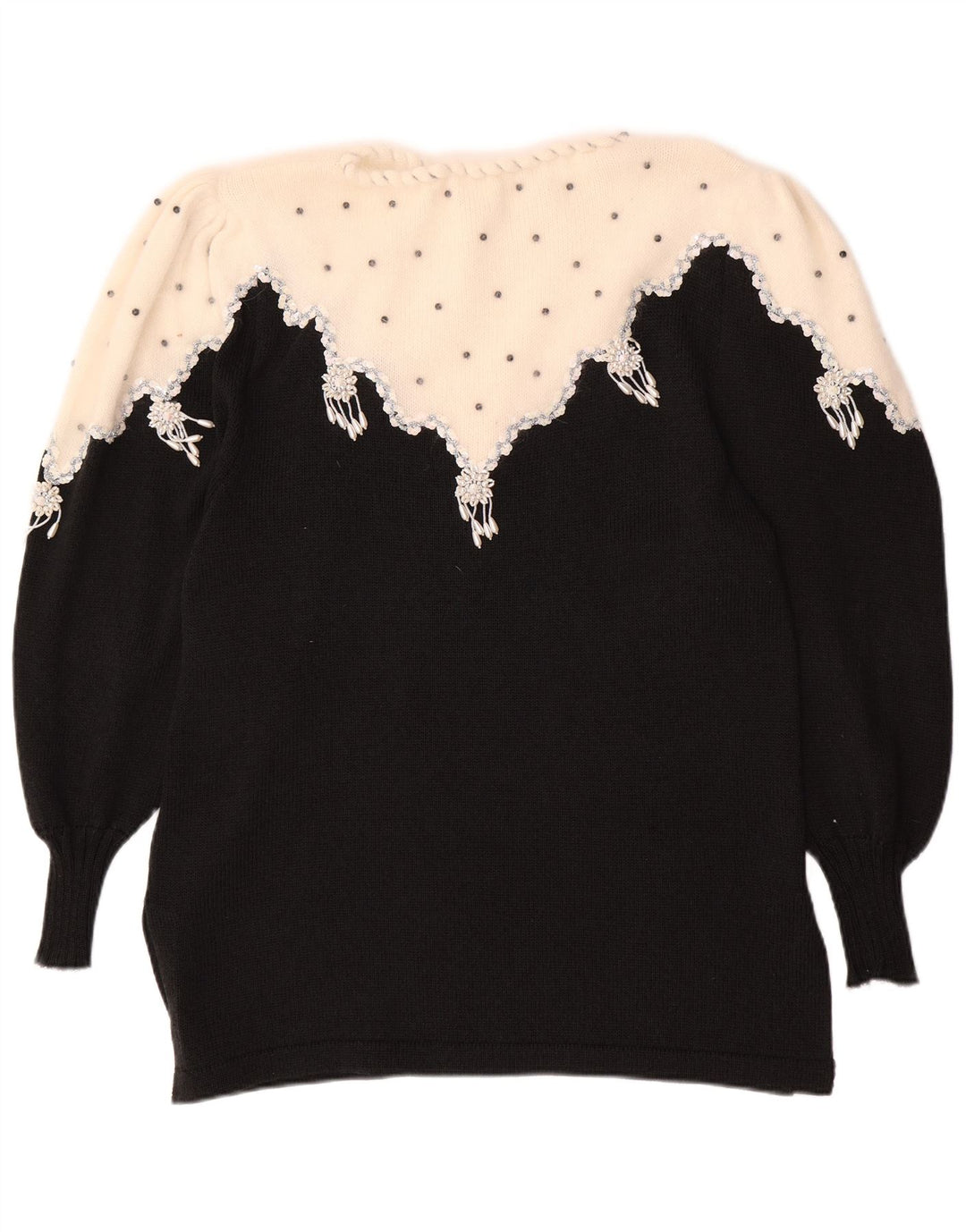 Pulover VINTAGE pentru femei cu gâtul cu barca UK 14 Medium Black Colorblock