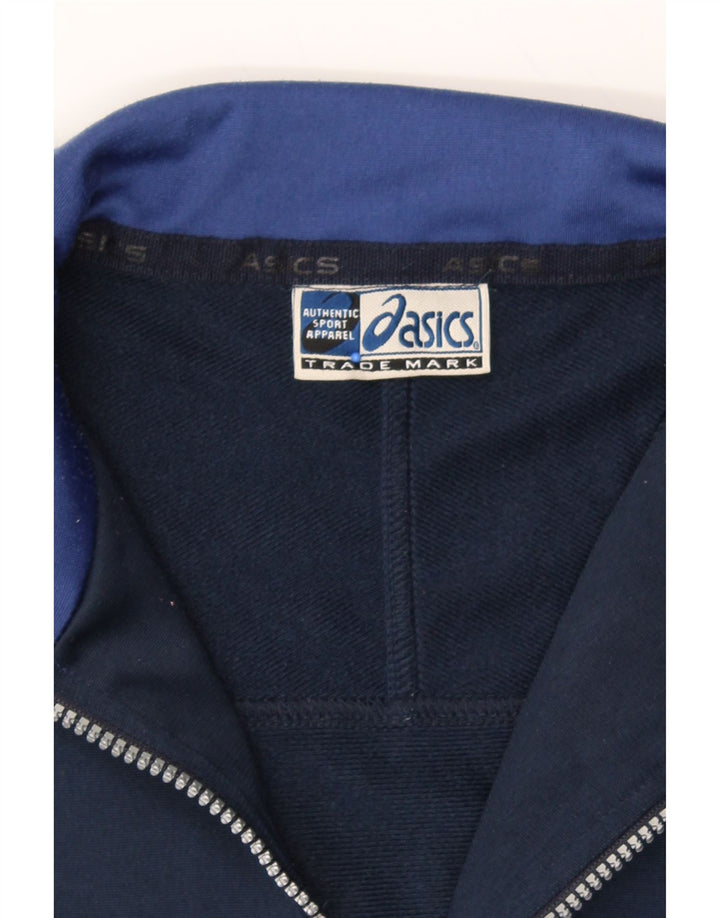 ASICS Boys Tracksuit Top Jacket 13-14 Years Navy Blue Colourblock Vintage Asics and Second-Hand Asics from Messina Hembry 