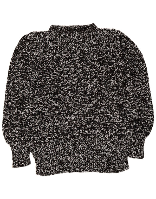 Pulover vintage cu gât țestoasă pentru femei UK 14 Medium Black Flecked