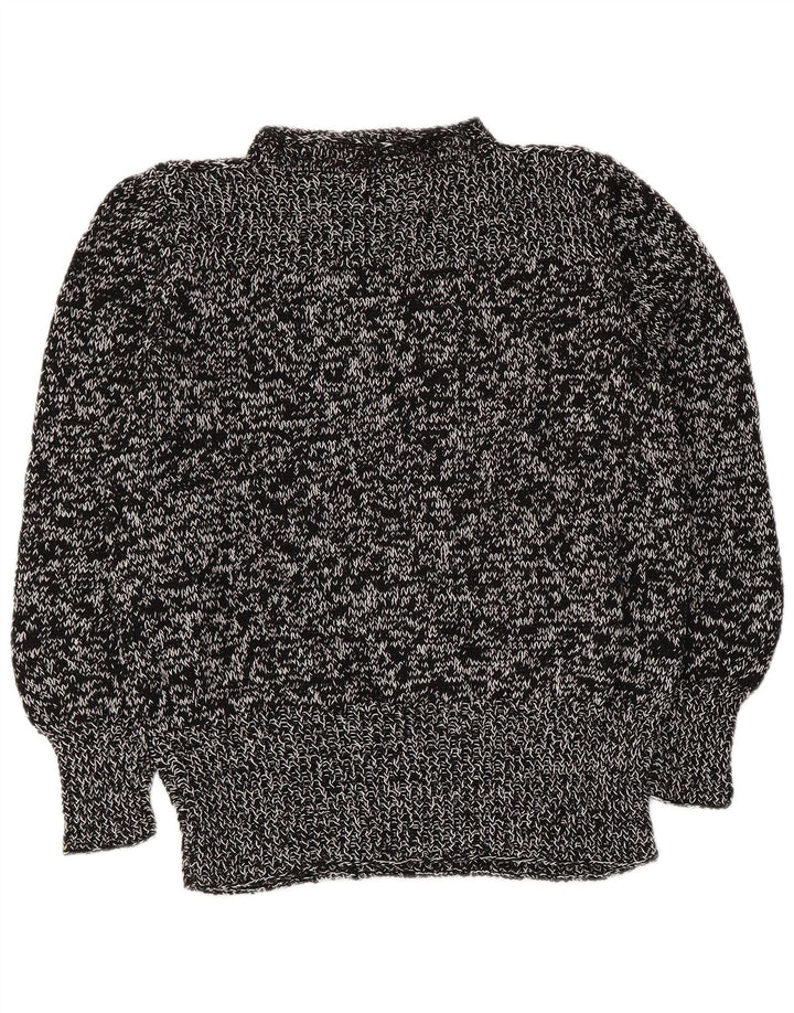 Pulover vintage cu gât țestoasă pentru femei UK 14 Medium Black Flecked