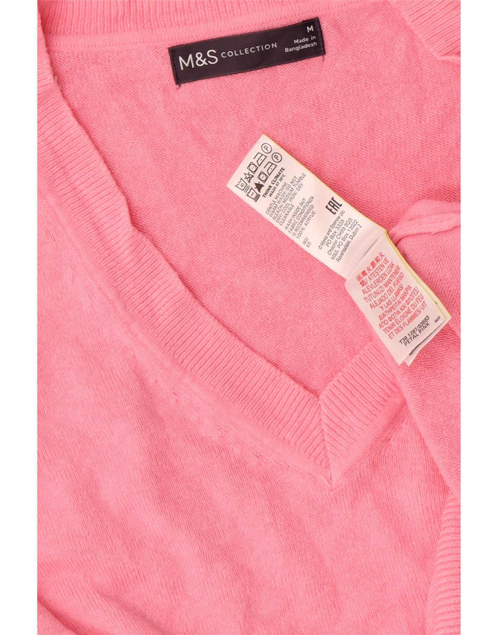 Pulover cu decolteu în V pentru femei Marks & Spencer UK 14 Acrilic roz mediu