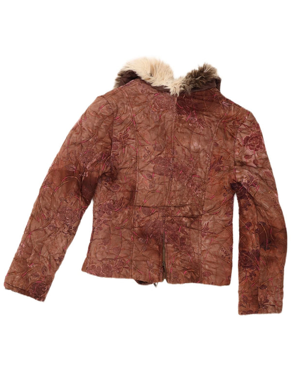 Jachetă matlasată vintage pentru femei UK 10 mic maro floral