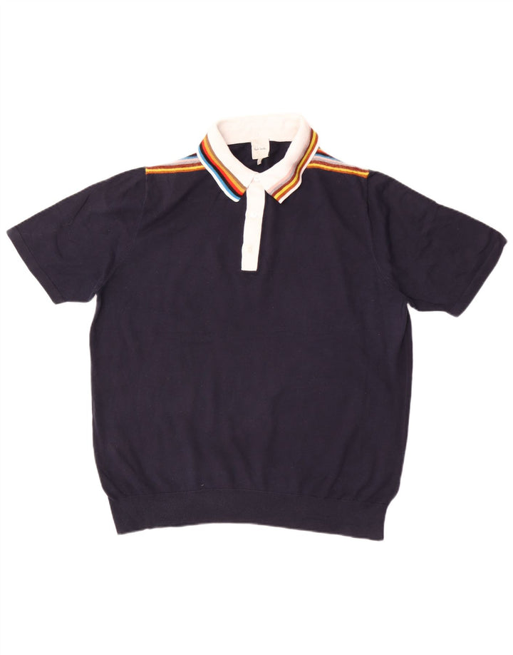 Pulover Paul Smith pentru bărbați, cu mânecă scurtă, cu gât polo, albastru bleumarin mediu