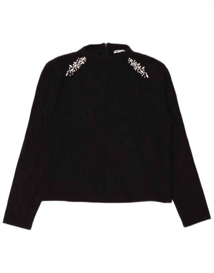 Top femeie Zara cu mânecă lungă UK 14 Medium Negru