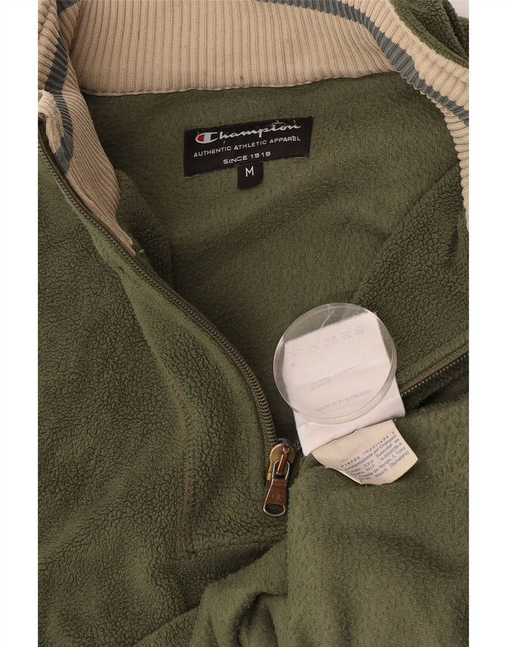 Pulover pentru bărbați Champion, cu fermoar și gât, poliester kaki mediu