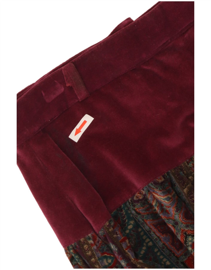 Fusta evazată din catifea vintage pentru femei IT 42 Medium W26 Burgundy Fair Isle