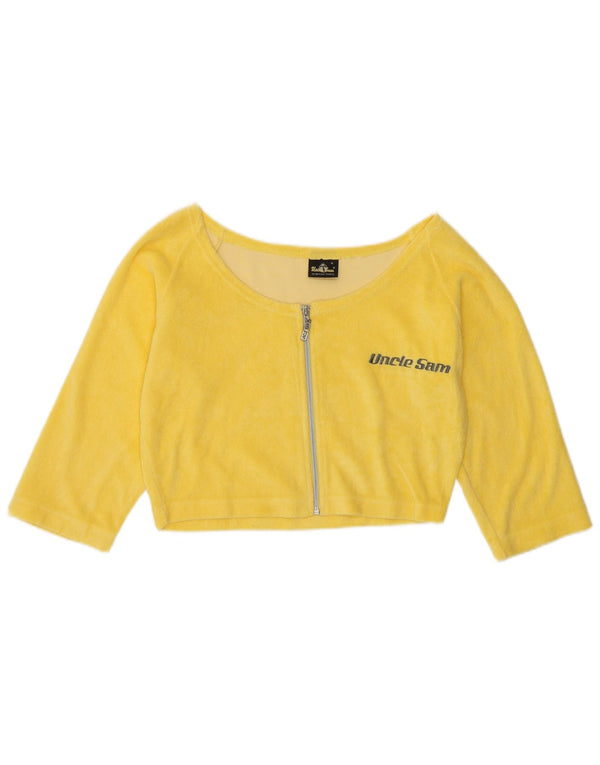 Crop top cu mâneci 3/4 pentru femei, Uncle Sam, UK 12, bumbac galben mediu