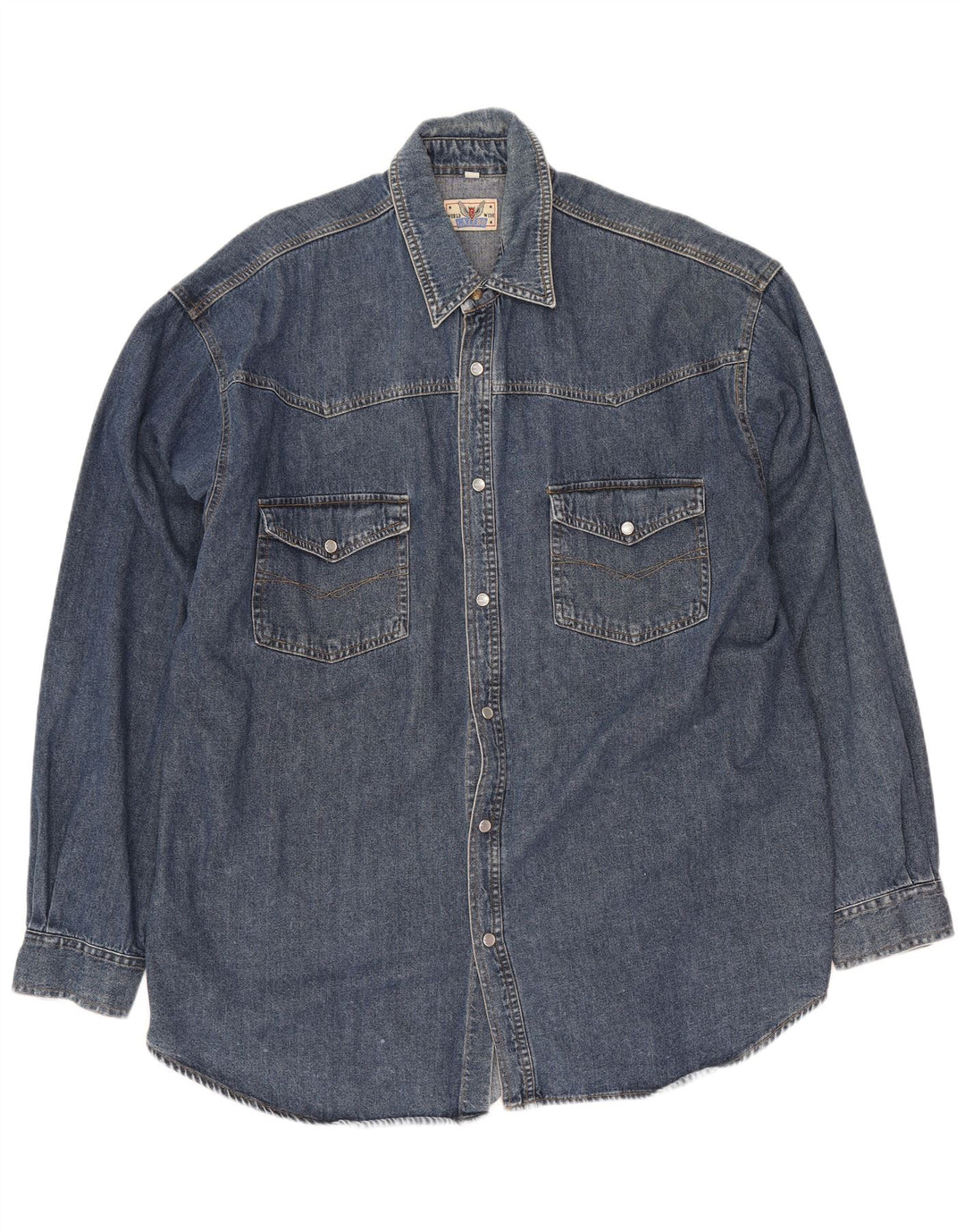 Cămașă de denim vintage pentru bărbați, bumbac mediu albastru bleumarin