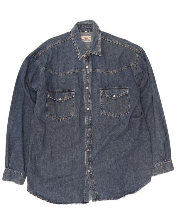 Vintage Mens Denim Shirt Medium Navy Blue Cotton