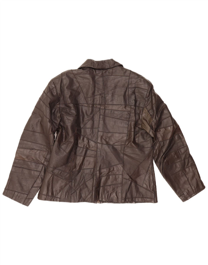 Jachetă de piele vintage pentru femei UK 14 piele maro medie