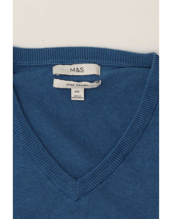 Pulover cu decolteu în V pentru bărbați Marks & Spencer, bumbac albastru 2XL