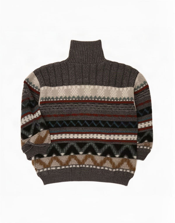 Pulover vintage pentru bărbați cu gât rulat, mare, gri Fair Isle