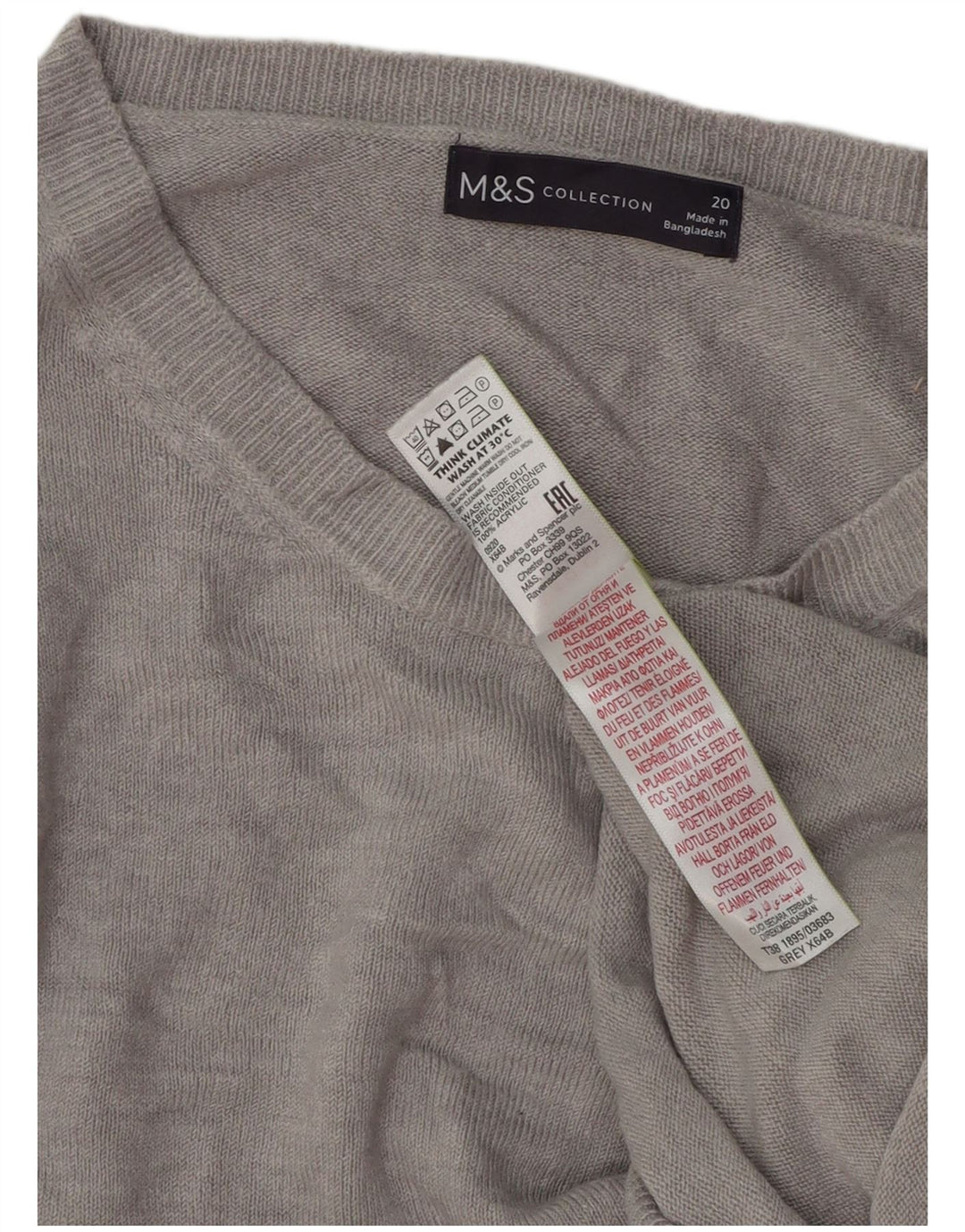Pulover pentru femei Marks & Spencer cu gât de barcă UK 20 2XL gri acrilic