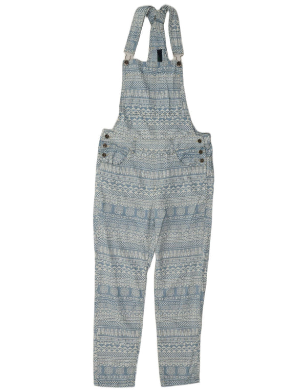 Pantaloni salopete subțiri Benetton pentru femei XS W25 L25 Blue Fair Isle Lyocell