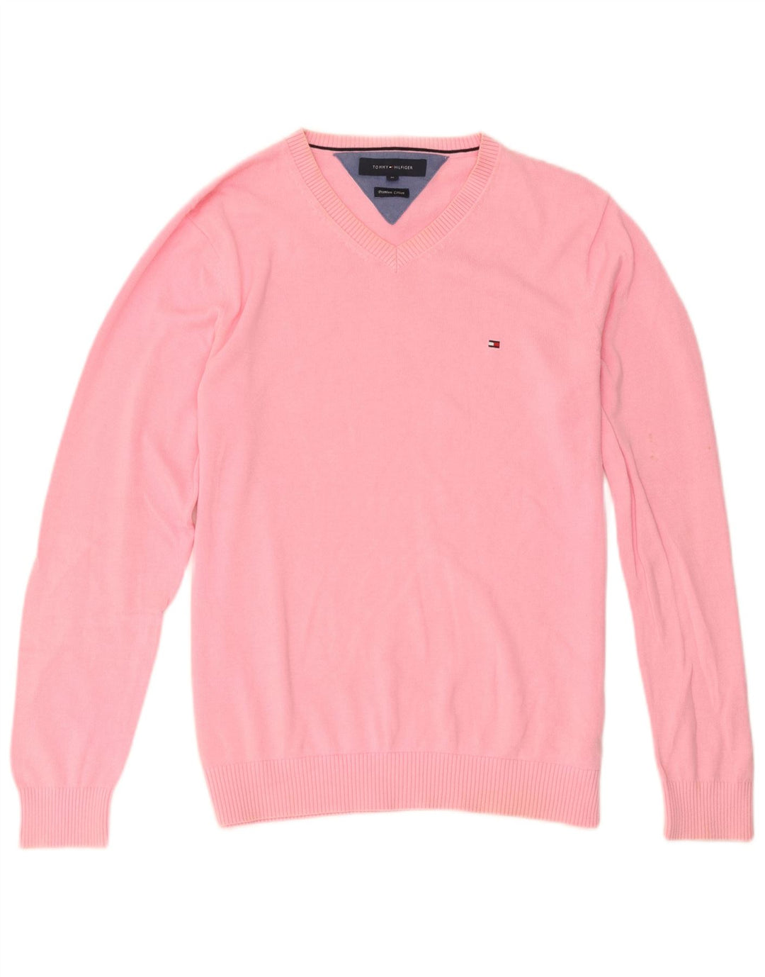 Pulover pentru bărbați Tommy Hilfiger cu decolteu în V, bumbac roz mediu
