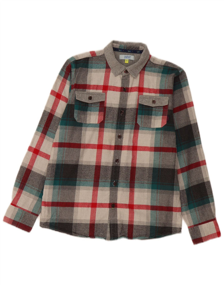 Cămașă de flanel pentru băieți Ted Baker 12-13 ani, bumbac în carouri gri
