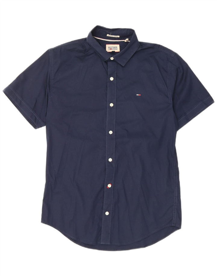 Cămașă cu mânecă scurtă pentru bărbați Tommy Hilfiger, bumbac mediu albastru bleumarin