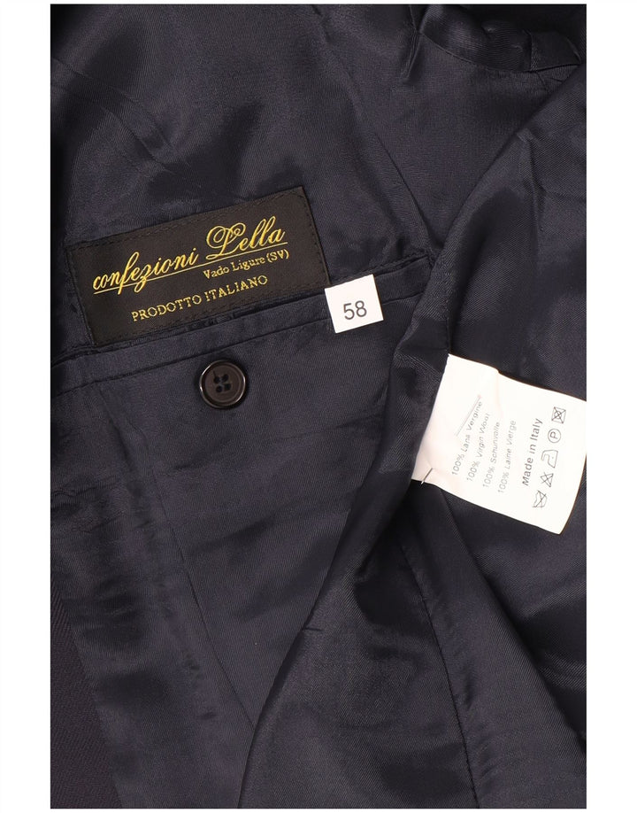 Jachetă vintage pentru bărbați la dublu piept IT 58 4XL Lână virgină bleumarin