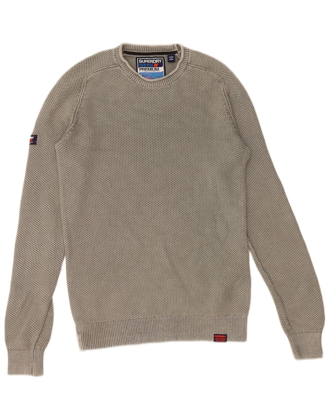 Pulover Superdry pentru bărbați cu decolteu triplu, bumbac verde mic