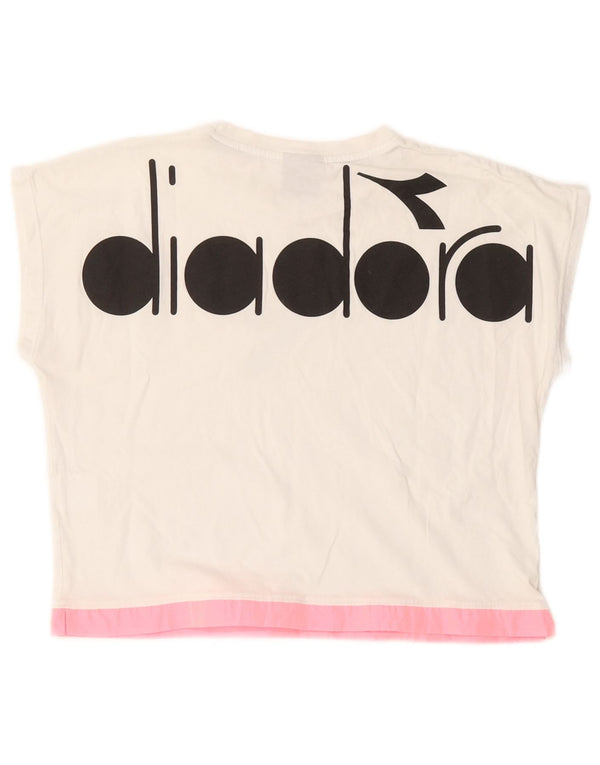 Tricou crop grafic Diadora pentru femei Top UK 12 Medium White