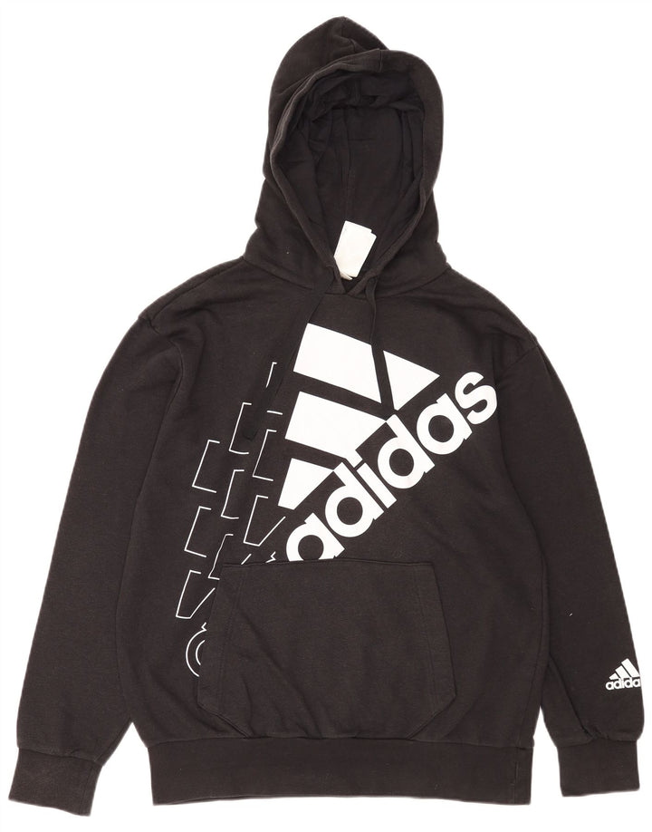 Pulover cu glugă cu grafic pentru bărbați Adidas, bumbac mediu negru