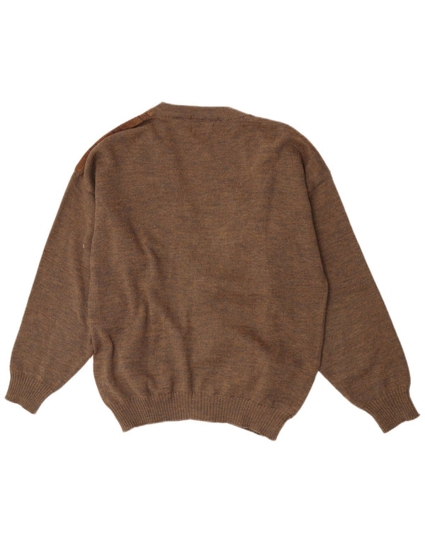 Cardigan din piele intoarsa pentru barbati vintage, mare, maro, din lana geometrica