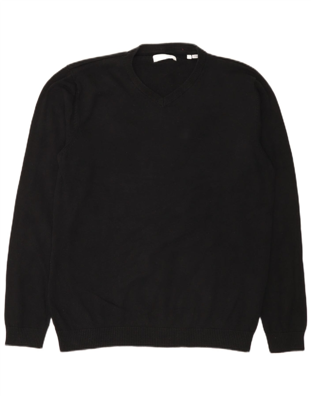 Jack & Jones Pulover cu decolteu în V pentru bărbați, bumbac mare, negru