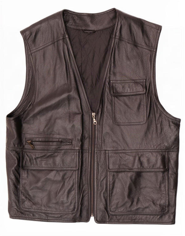 Gilet din piele vintage pentru bărbați IT 52 XL negru