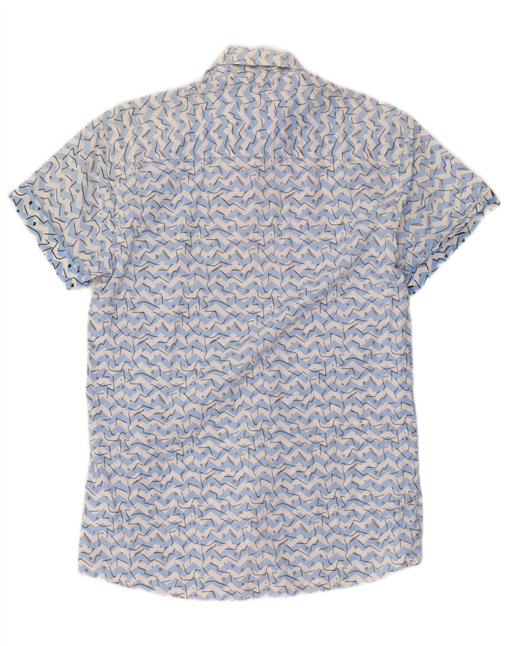 Cămașă Jack & Jones pentru bărbați cu mânecă scurtă din bumbac geometric albastru mediu