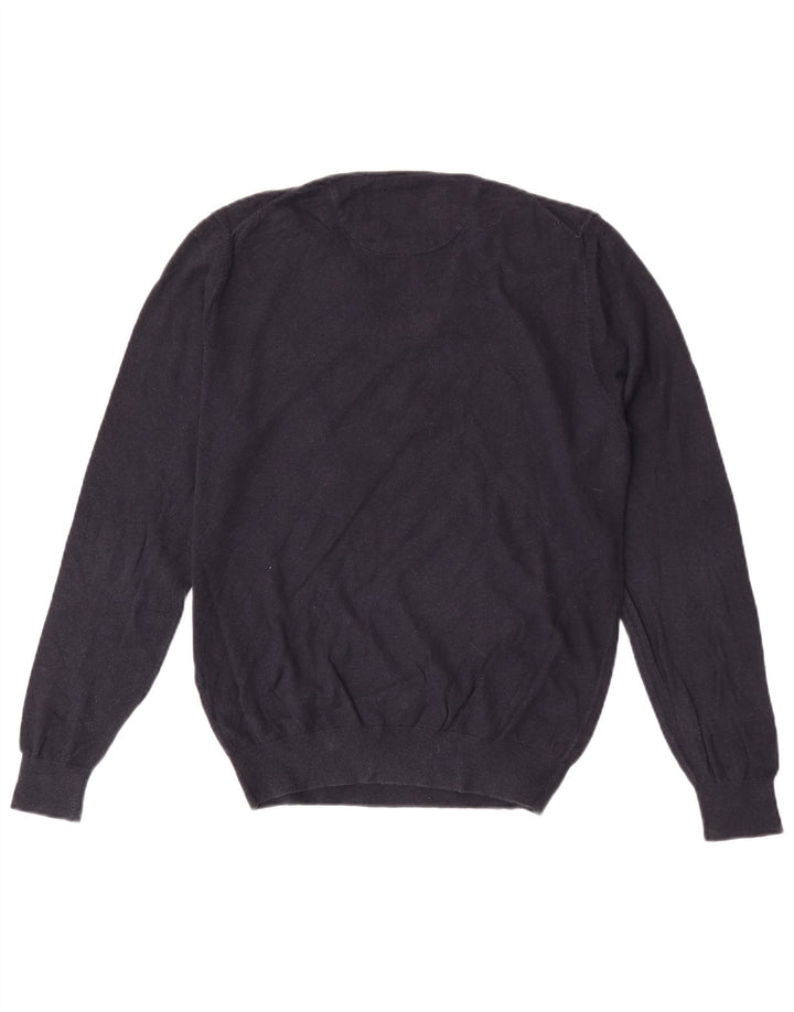 Pulover Massimo Dutti pentru bărbați, cu decolteu în V, bumbac mediu albastru bleumarin