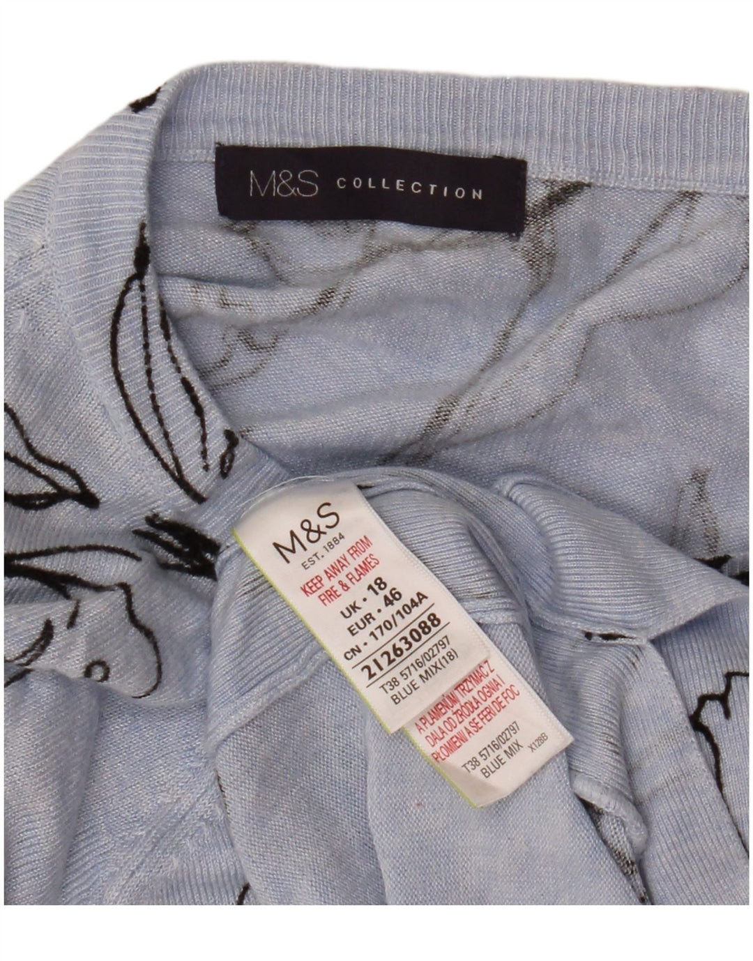 MARKS & SPENCER Pulover cu gât de barcă pentru femei UK 18 XL Albastru Floral