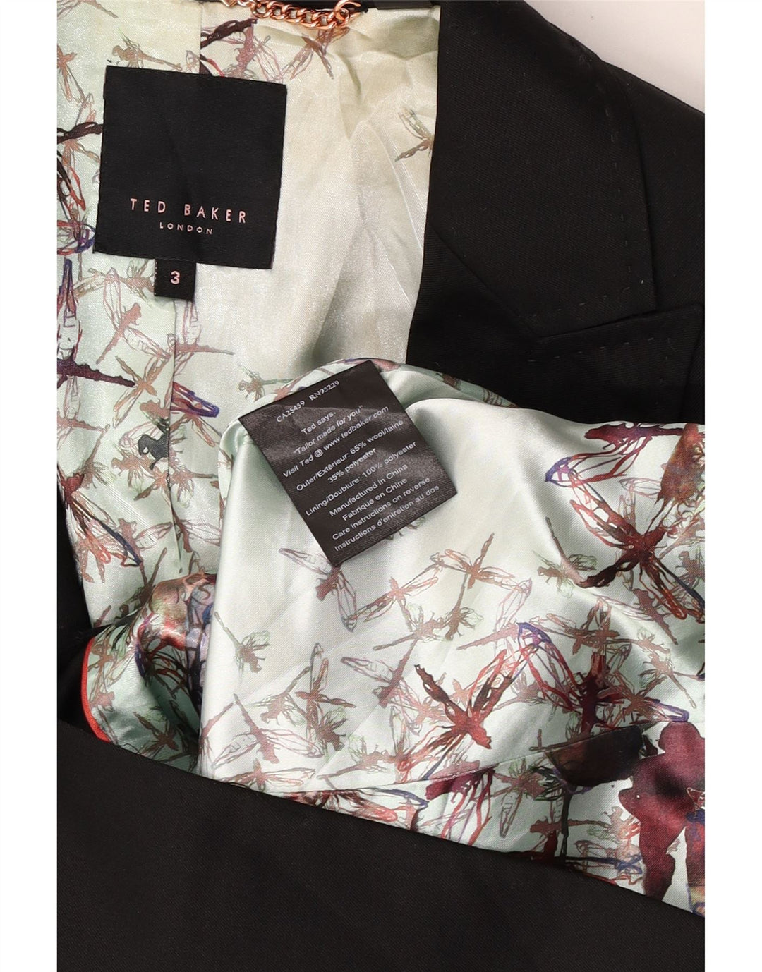 Jachetă Ted Baker pentru femei, cu 1 nasture, mărimea 3, lână neagră medie