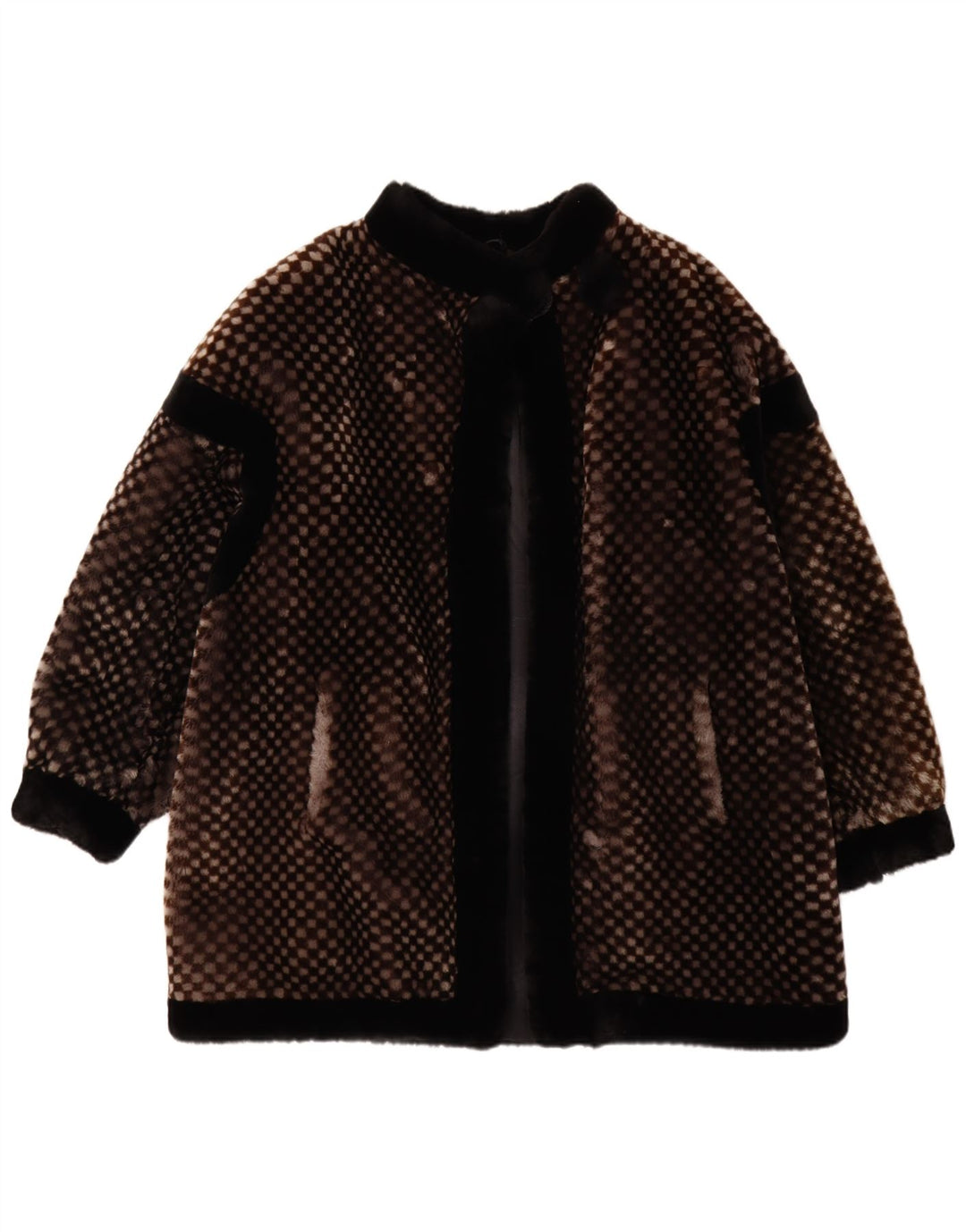 VINTAGE Pardesiu de blană artificială pentru femei EU 40 Maro Mediu Geometric