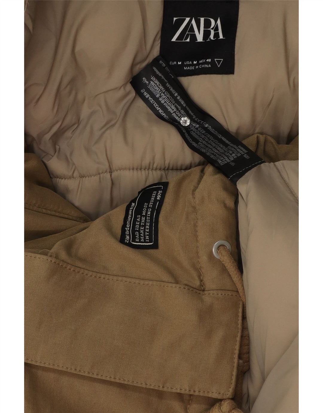 Jachetă căptușită cu glugă pentru bărbați Zara UK 38 Medium Bej Poliester