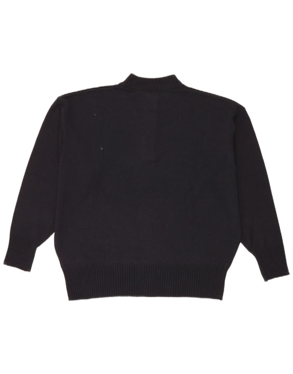 Pulover vintage pentru femei cu gât cu nasturi UK 20 2XL bleumarin acrilic