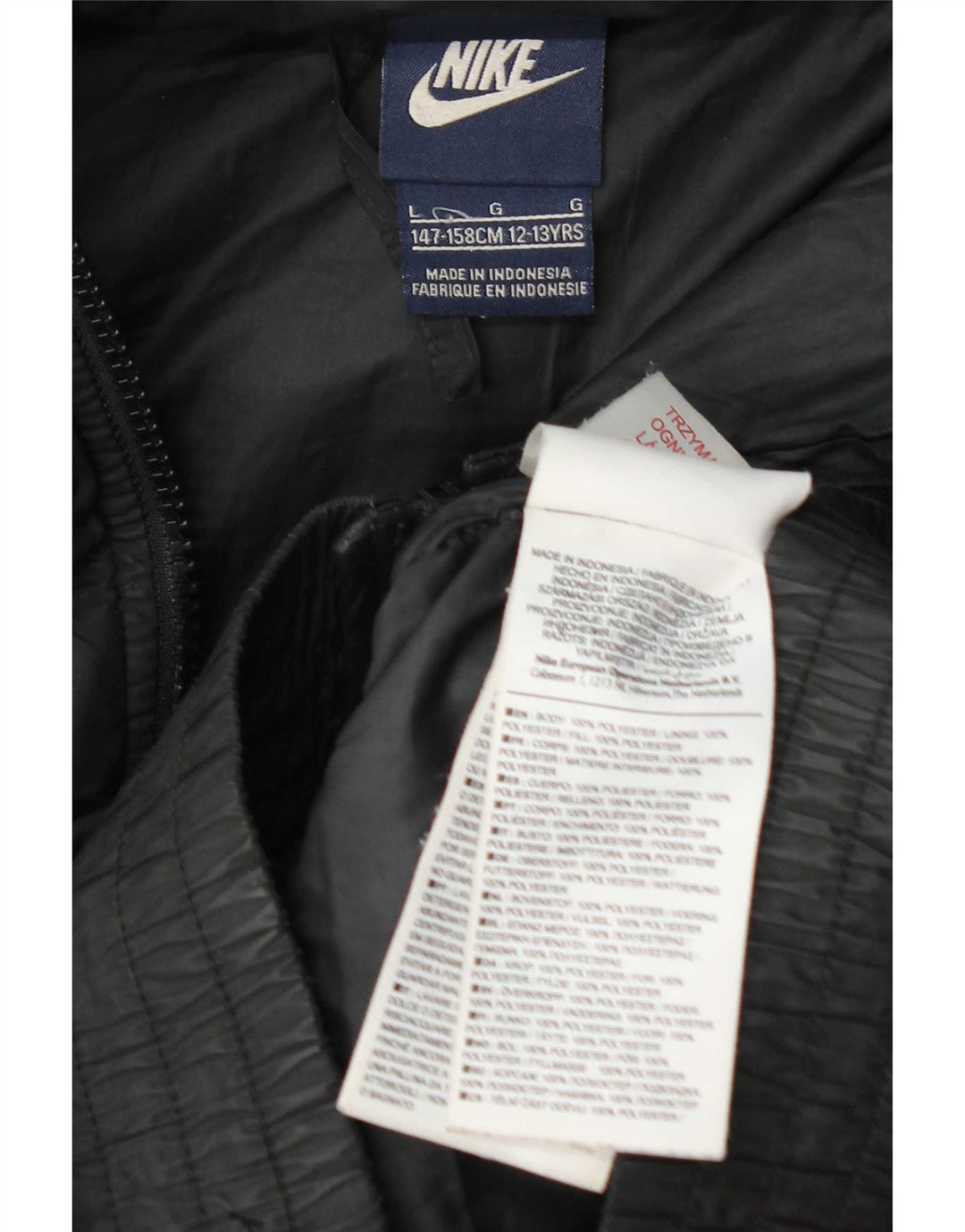 Jachetă căptușită cu glugă Nike pentru băieți 12-13 ani, mare, poliester negru