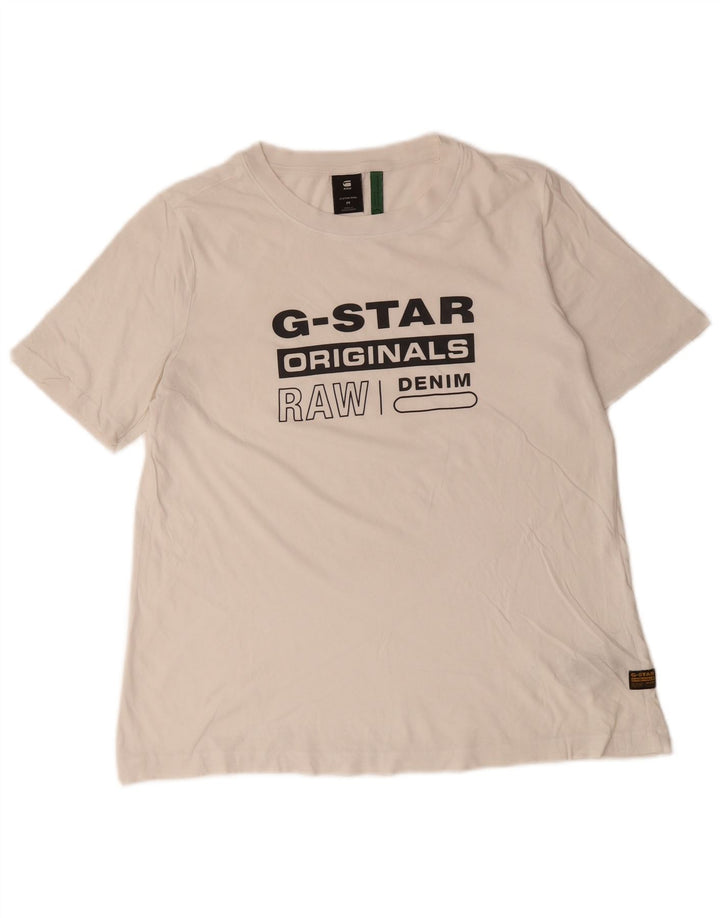 G-STAR Mens Graphic T-Shirt Top Medium White Cotton