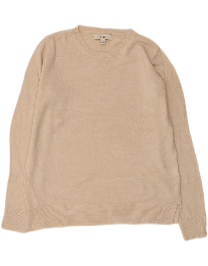 MARKS & SPENCER Womens Crew Neck Jumper Sweater UK 10 Small Beige