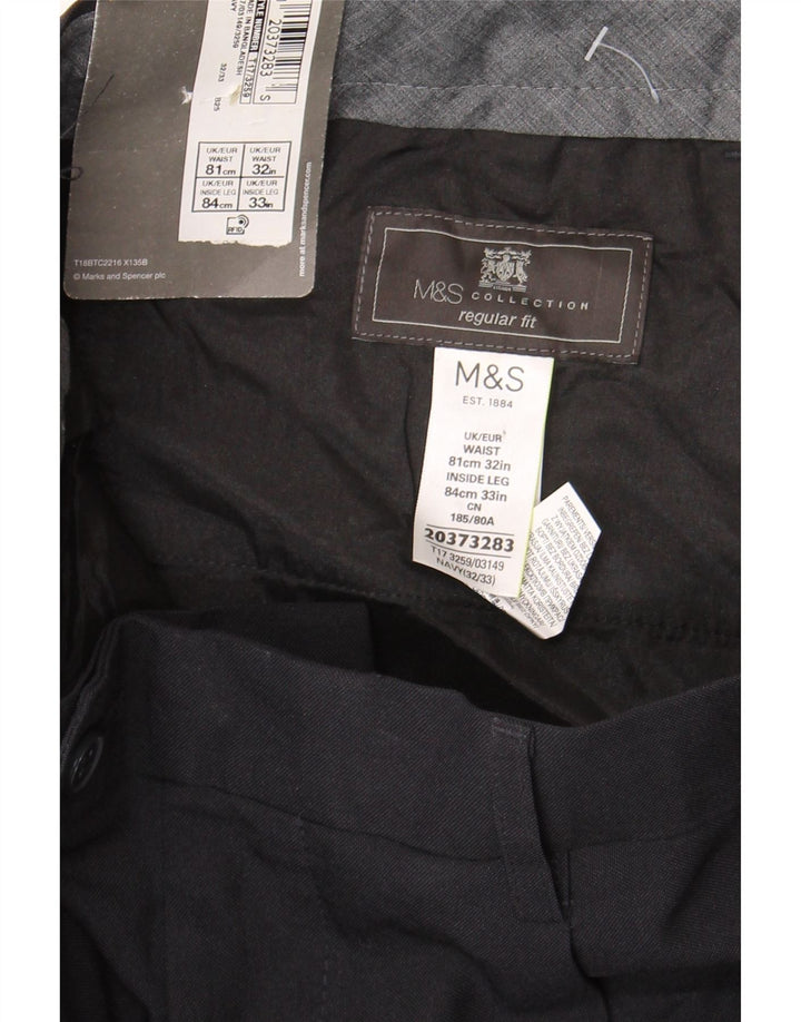 MARKS & SPENCER Pantaloni de costum pentru bărbați cu tăiere obișnuită L32 L33 poliester bleumarin